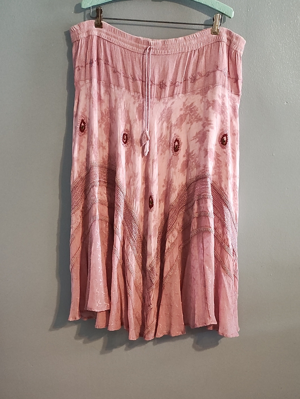 Evette Encounters Pink Tiered Maxi Boho A-Line Skirt